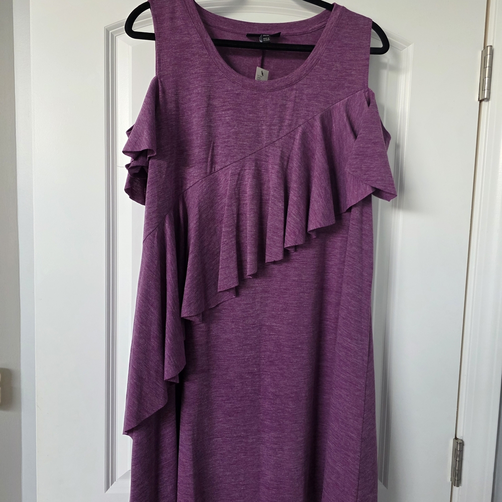 Lane Bryant Heathered Plum Asymmetrical Ruffle Cold-Shoulder Dress
